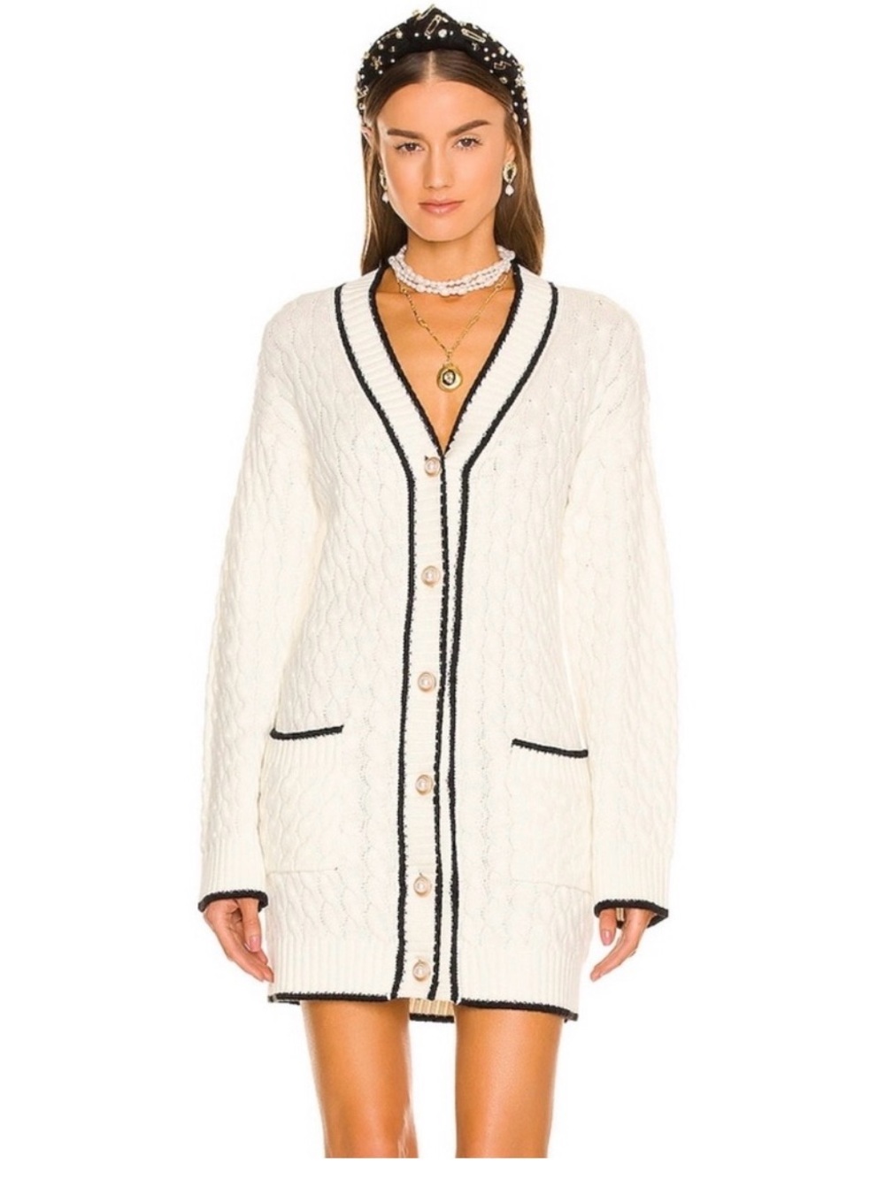ASSIGNMENT REVOLVE Julienne Cable Knit Dress in Ivory & Black Size Small VGUC